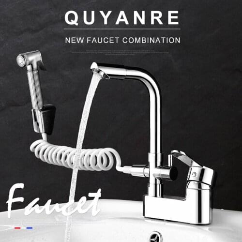 Vidric Basin Faucet Swivel Chrome Basin Faucets With Pull out Sprayer Handshower Mixer Tap Bathroom Functional Sink Faucet