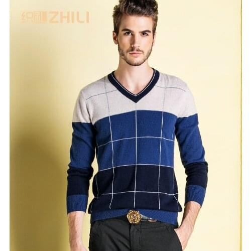 High Quality Mens V-Neck Cashmere Sweater 2017 Fashion Winter Soft Warm Solid color Full sleeve Kintted Pullovers