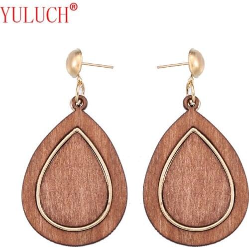 YULUHC Vintage Ethnic African Woman Pop Jewelry Zinc Alloy Inlay Natural Wooden Drop Ear Studs Accessories Party Gifts