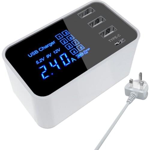 4 Port 4A 20W LCD Display USB Type-C Charging Station Charger Hub Power Adapter for Phone Tablet Power Adaptor EU/US/UK/AU Plug