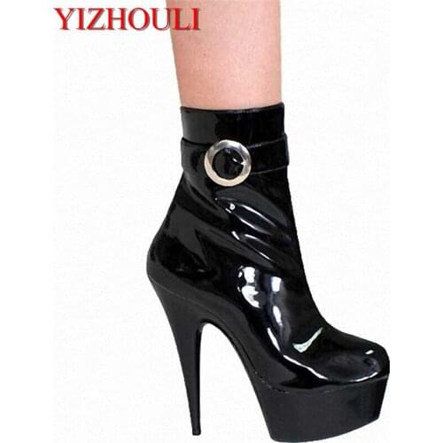 15cm womens ankle short boots buckle autumn winter platform motorcycle boots for 6 inch high heels