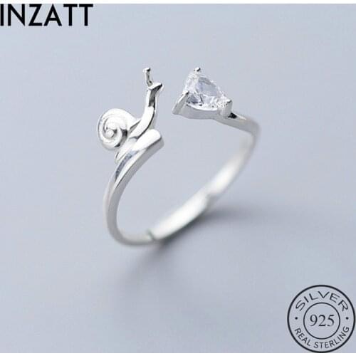 INZATT Real 925 Sterling Silver Zircon Snails Adjustable Ring For Fashion Women Party Fine Jewelry Minimalist Cute Accessories