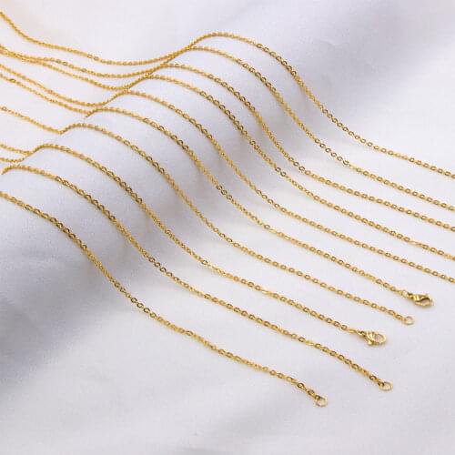 Wholesale DIY Jewelry Making Stainless Steel Gold/Silver Color 1mm 2mm Rolo Cuban Link Chains Necklaces Pendants 10pcs/lots Bulk