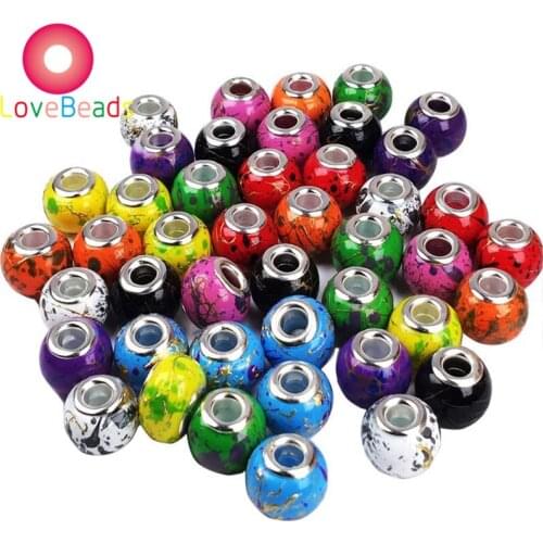 10Pcs 16mm Mixed Painting Color Glass Murano Big Hole Round Spacer Beads Fit Women Pandora Bracelet Bangle Chain Jewelry Beads
