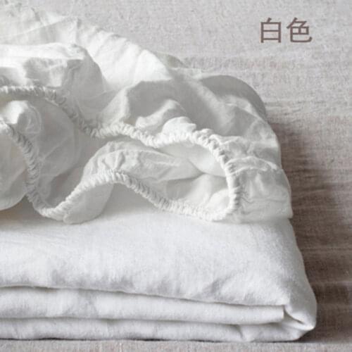 100% Wahsed French Linen Sheet Flax Linen Bedding Fitted Sheet Queen King Size Soft Mattress Cover With Elastic Band cubrecama