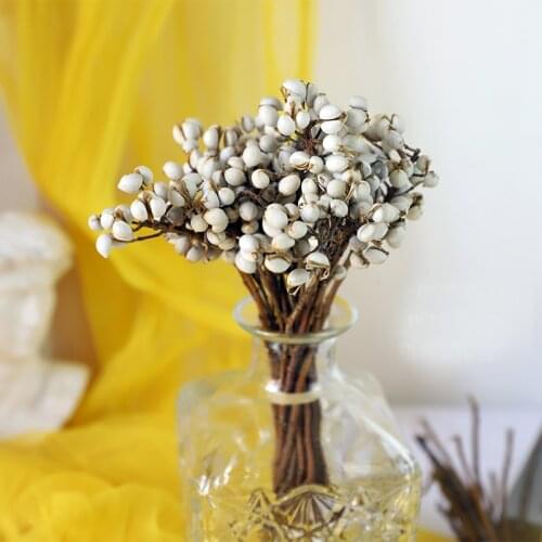 20pcs Dired Flowers Natural Cotton Balls Plants Real White Fruit Bunch Wedding Marriage Party Decorative Home Living Room Decor
