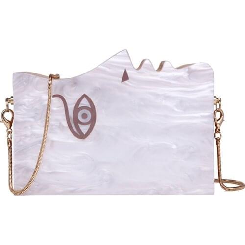 2020 Wood Personality Splicing White Acrylic Retro Unique Half Face Hard Box Evening Bag Ridesmaid Handbag Luxury Clutch Purses
