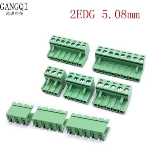2EDG5.08 2/3/4/5/6/7/8/9/10/12Pin Right Angle Line Terminal Plug Type 300V 15A 5.08mm Pitch Connector Pcb Screw Terminal Block