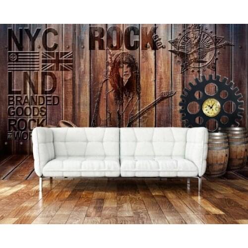 Custom 3d wall murals wallpaper Retro vintage wooden board bar rock beauty TV background wall murals wallpaper