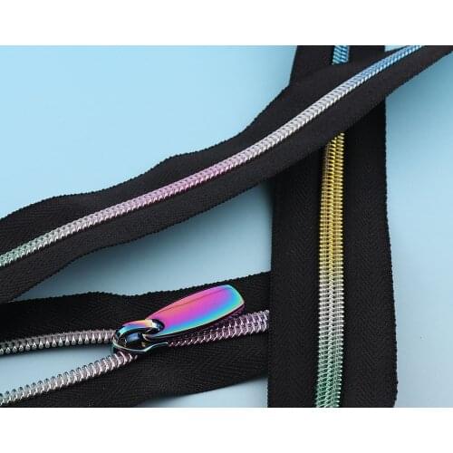 5meters No 5# Rainbow Zipper Tape with Zipper Head Nylon Tape Zip Coil Zippers Tailor DIY Universal Zipper Replacement Kit