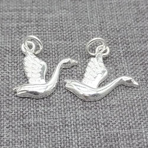 5pcs of 925 Sterling Silver Shiny Swan Charms for Bracelet Necklace