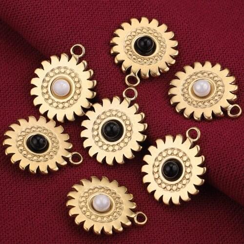 5pcs Gold Sun Flower Stainless Steel Pearl Charm Pendants Connectors for DIY Earrings Jewelry Making Supplies Wholesale Items