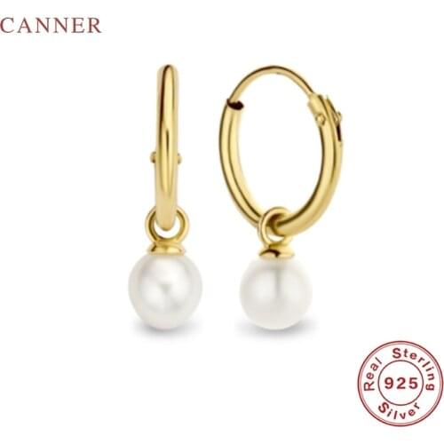CANNER 925 Sterling Silver Earrings For Women Ins Fashion Versatile Pearl Pendant Earrings Hoops Zircon Fine Jewelry Pendientes