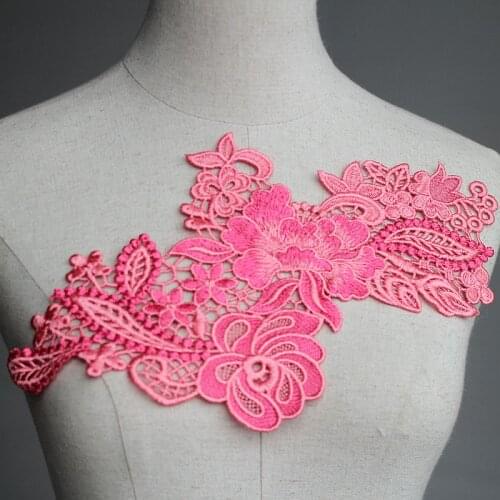 Free shipping (2piece/lot) high quality Sewing Floral Flower Motif Venise Lace Applique for Garment Embroidery Lace patch 34cm