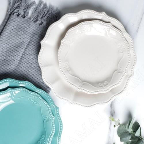European Ceramic Plates Relief Decorative Western Steak Plate Afternoon Tea Cake Dessert Dishes Simplicity Kitchen Tableware