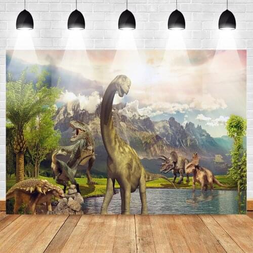 Dinosaur Background Children Cartoon Theme Party Backdrops Mysterious Primeval Forest Photo Backgrounds for Party Decoration
