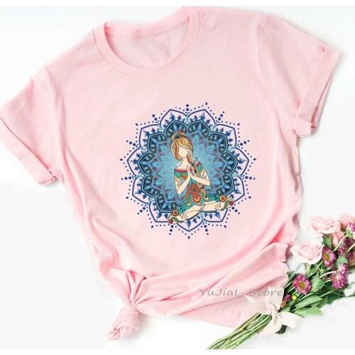 Watercolor Mandala Print Tshirt WomenS Clothing Vogue Funny Pink T Shirt Femme Aesthetic Clothes Summer Fashion T-Shirt Female