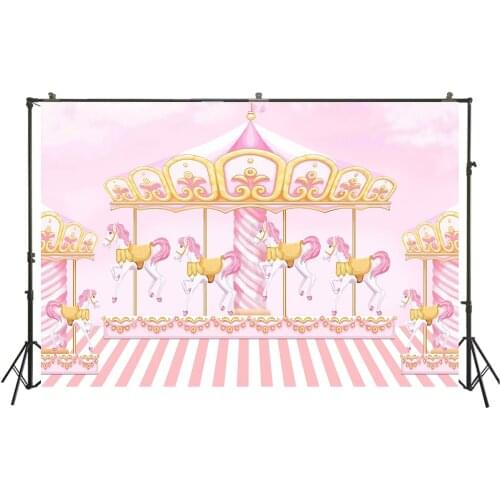 HUAYI Photography Backdrop Princess Carousel Photo Background Newborns Baby Shower Birthday Party Desserts Table Decor Backdrops