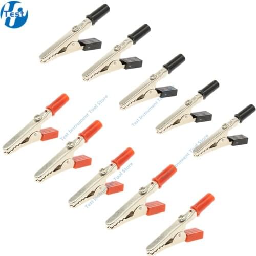 10pcs/lot Insulated Crocodile Clips Plastic Handle Cable Lead Testing Metal Alligator Clips Clamps 52mm Length
