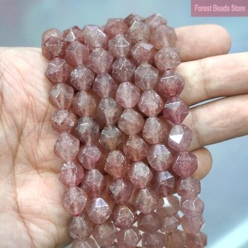 Natural Crystal Faceted Strawberry Quartz Crystal Spacers Beads for Jewelry Making DIY Bracelet Necklace 15" Strand 6 8 10MM
