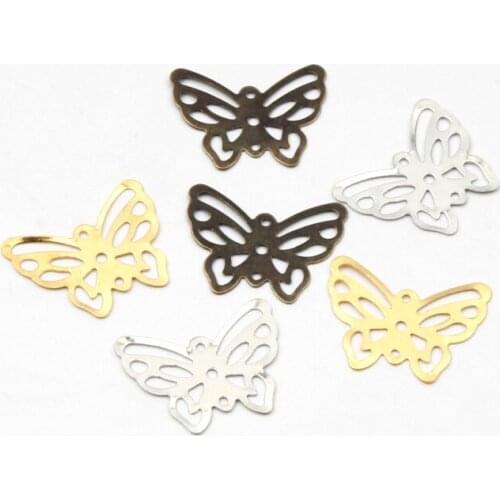 50pcs 16x21mm Metal Copper Butterfly Filigree Wraps Connectors Charm For DIY Jewelry Making Accessories Findings Supplies