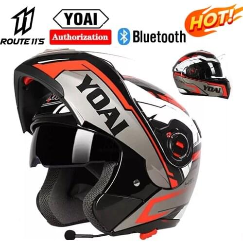 YOAI Four Seasons Motocross Helmet Double Lens With Bluetooth Motorcycle Riding Helmet ABS Material Motorcycle Full Face Helmet