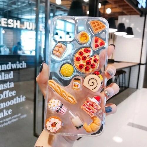Cute 3D Cake Food Pizza Clear Lovely Soft Silicone Phone Case for iPhone 11 12 Pro Max Mini XS XR 7 8 Plus TPU Shockproof Cover