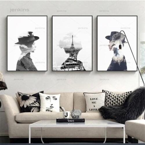 Figure and Landscape Print Wall Poster Black White Scenery Picture Nordic Canvas Art Painting Living Room Bedroom Home Decor