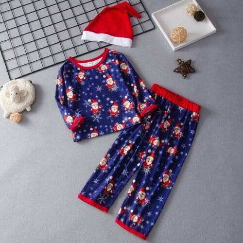 New Kids Christmas Clothes Set 3 Pieces Cartoon Santa Claus Print Long Sleeve Tops+trousers+hat Home Baby Pajamas Baby Clothes