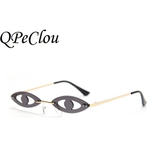 QPeClou 2020 New Fashion Small Funny Eyes Sunglasses Women Hollow Oval Colorful Party Sun Glasses Men Rimless Hip Hop Shades