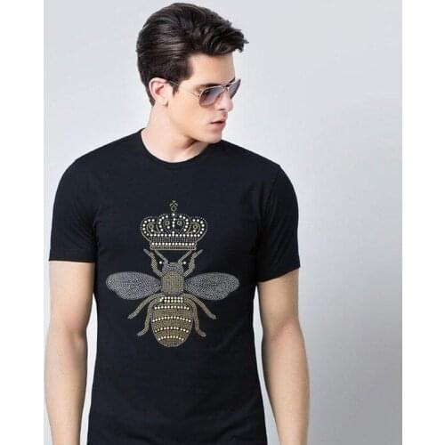 New Bee Hot Rhinestone Short-sleeved T-shirt Men Korean Style Slim Half-sleeve Trendy Personality Plus Size Half-sleeve