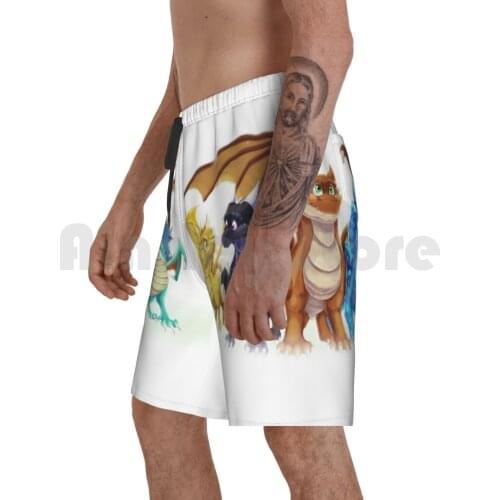 Of Fire Main Five Beach Shorts Men Beach Pants Swim Trunks Fire Dragon Cartoon Kids Cute Colors