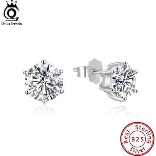 ORSA JEWELS 925 Sterling Silver Classic 6 Prong Setting Stud Earrings AAAA CZ For Women/Girl 2020 New Jewelry Gift SE335