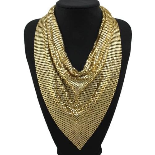 European Punk Sequined Gold Silver Black Necklace Chocker Jewelryu Vintage Women Bling Metal Sequins Scarf Necklace Wholesale