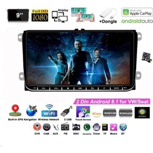 Radio Airplay Mirrorlink For Skoda Passat B6 Polo Golf 4 5 Touran Seat Wifi GPS 9''2Din Android for VW/Seat+Carplay Rear Camera