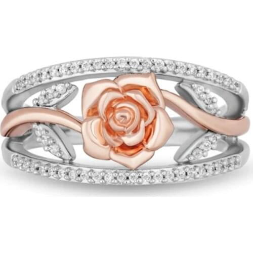Luxury 2 Tone Gold Color Women Jewelry Rose Bridal Rings for Wedding Engagement Ring Set Gifts