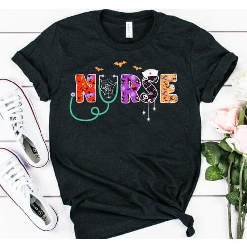 Nurse Halloween Pumpkin Nursing Fall Shirt Fashion 100% Cotton O Neck Female Clothing Plus Size Casual Shirts Streetwear Unisex
