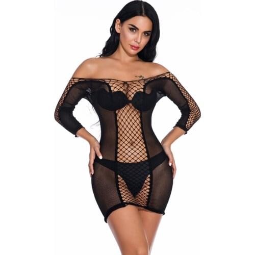 Sexy Plus Size dress bodystocking Fashion sleeve mesh Open cup babydoll colorful underwear erotic lingerie hot fishnet clothes