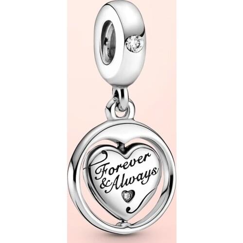 925 Sterling Silver Spinning Forever & Always Soulmate Dangle Charm Fit Original Pandr Bracelet DIY Jewelry Valentines Day Gift