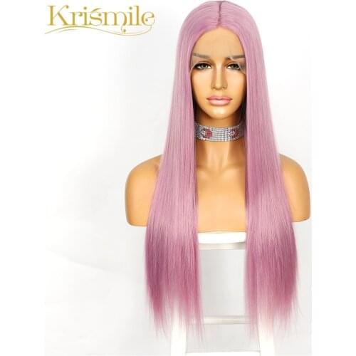 Light Purple Synthetic Lace Wig Long Straight T Middle Parting Wig Daily for Women Cosplay Party Heat Resistant Spring Make Up