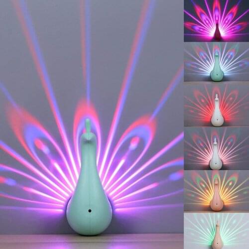 LED Wall Light Peacock Projection Lamp Remote Control Home Decro Romantic Atmosphere Colorful Corridors Background Night Light