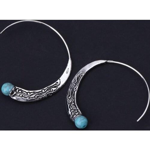 U90E Hoops Boho Earrings Vintage Tibetan Gypsy Indian Bollywood Ethnic Earrings Women