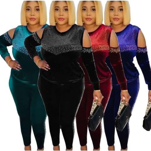 Velvet 2 Two Piece Set Africa Clothes Dashiki Spring Autumn Long Sleeve Top And Trousers Tracksuit African Plus Size For Lady