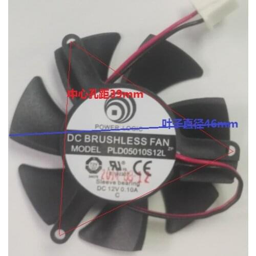 46MM PLD05010S12L DC 12V 0.1A Sleeve Bearing Hole Distance 39MM 2 Pin Graphics Video Card Cooler Fan