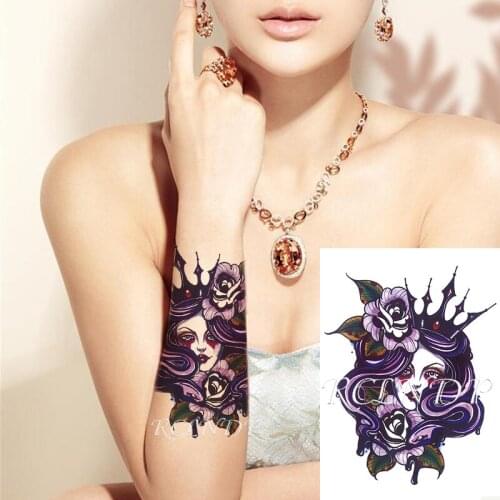 Waterproof Temporary Tattoo Sticker Rose Sexy Girl with Crown Flower Fake Tatto Flash Tatoo Hand Arm Foot Art for Men Women