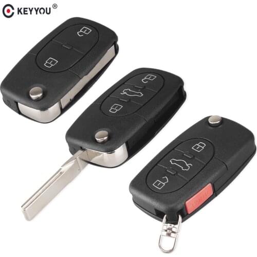 KEYYOU 20pcs Replace 2/3/4 Buttons Flip Car Key Case Shell Fob For Audi TT A2 A3 A4 A6 A8 TT Quattro +Blade CR2032
