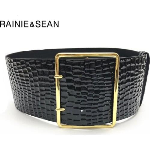 RAINIE SEAN Women Belt Black Pu Leather Cummerbund Wide Belt for Women Serpentine Pattern Corset Waistband Ladies Waist Belts