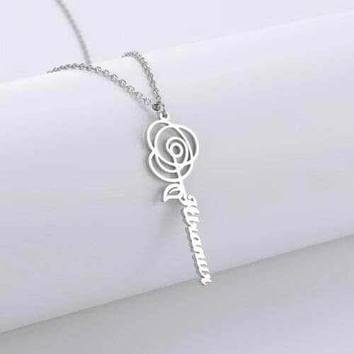 Sipuris Custom Name Necklace For Women Girlfriend Stainless Steel Personalized Name Rose Necklace Jewelry Gift Flower Necklace