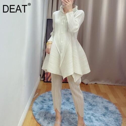 DEAT 2021 Pleated Coat Women Full Sleeve Bud Lapel Collar Single Breasted Solid Slim Elegant New Summer Fashion Tide AM827