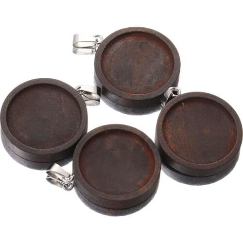 10pcs lot Fit 25mm Brown Wood Necklace Pendant Setting Cabochon Cameo Base Tray Bezel Blank Cabochons Jewelry Making Findings